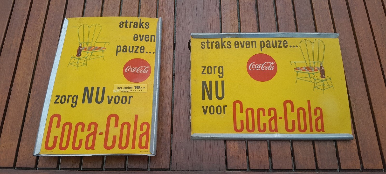 Coca Cola borden 2x vintage, Reclamebord, Gebruikt, Verzenden, Coca Cola