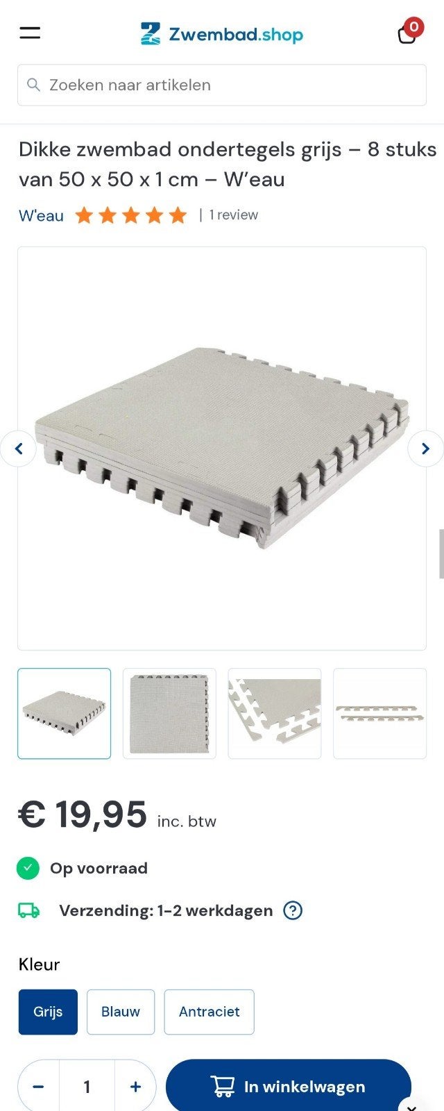 W'eau zwembad ondervloer tegels grijs - 50x50x1 cm, Ophalen, Zo goed als nieuw, Grondzeil