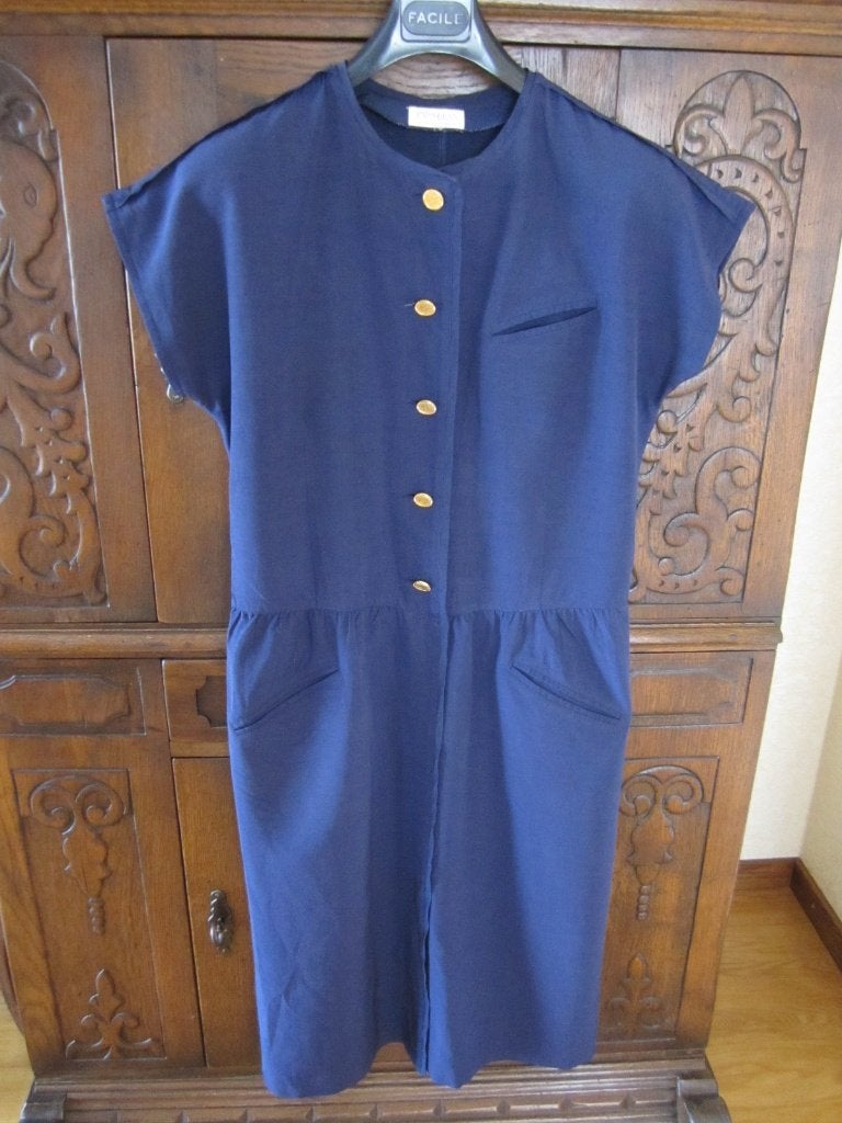 Mooie couture jurk Donkerblauw Princess Knokke, Maat 42/44 (L), Zo goed als nieuw, Princess Knokke, Onder de knie