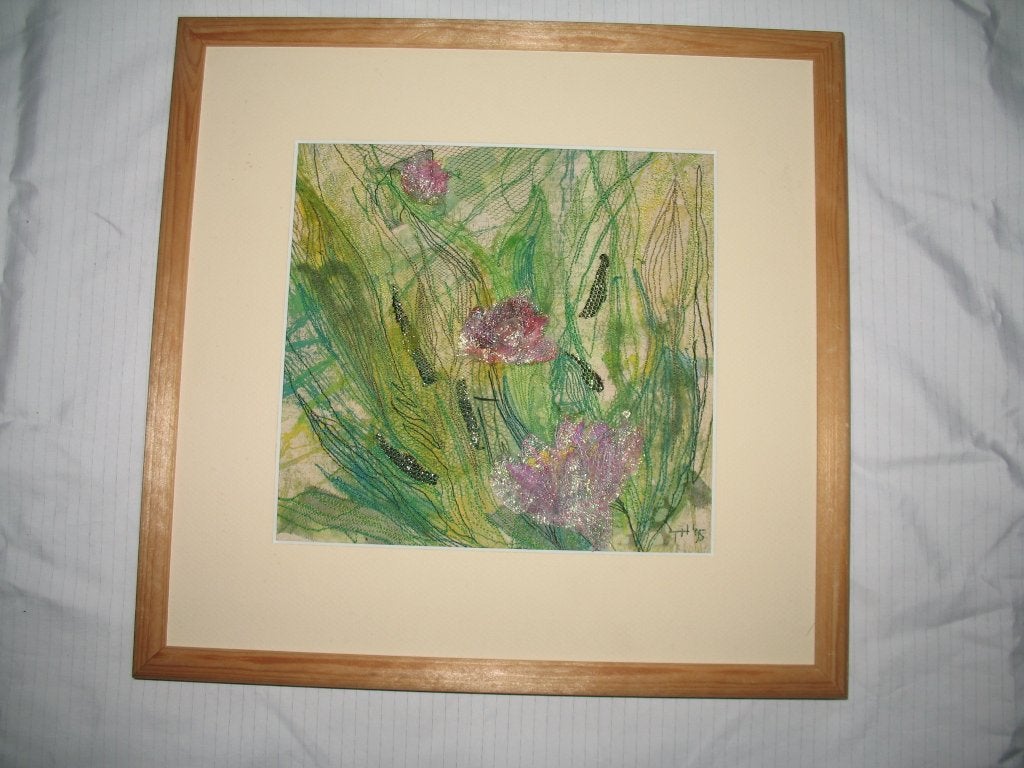 In Houten Lijst  *Rose Waterlelies * met Passe-partout, Antiek en Kunst, Ophalen of Verzenden