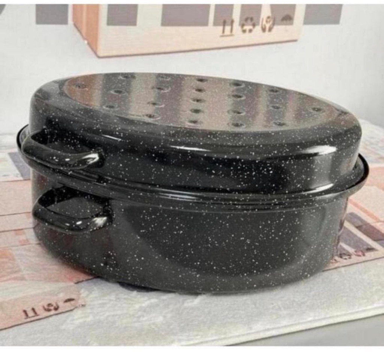 Emaille Braadpan XL 40 x 30 cm braadslede wildbraadpan zwart, Braadpan, Nieuw, Ophalen of Verzenden, H