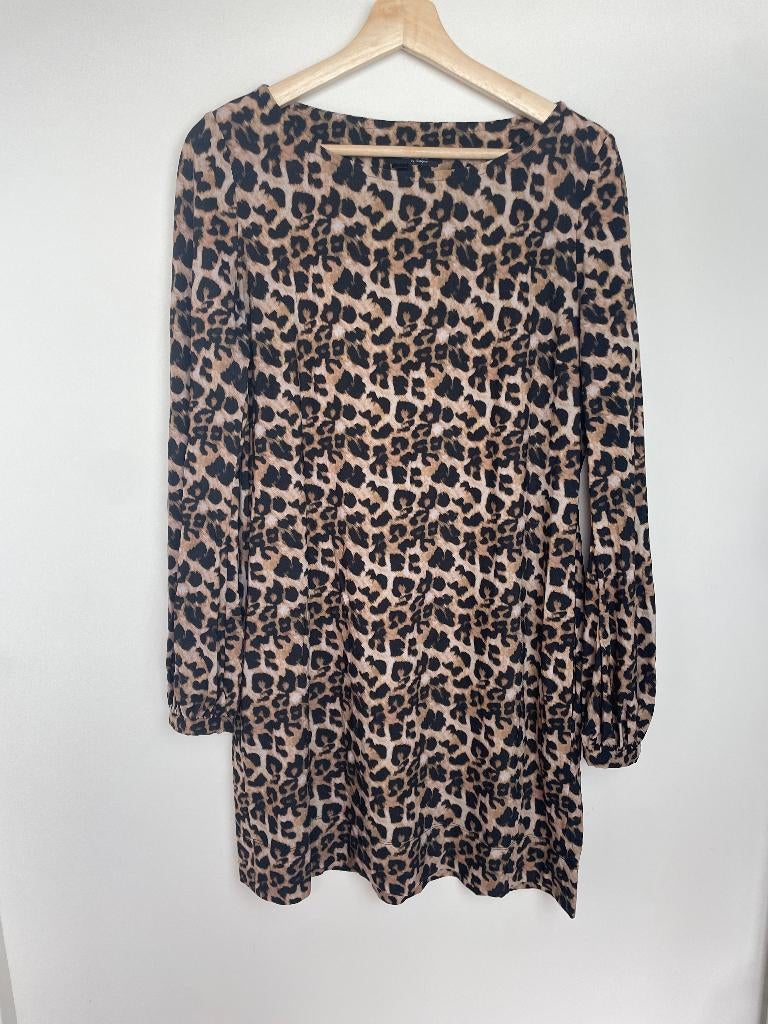 Ladress travelstof jurk maat L animal print bruin, Maat 38/40 (M), LaDress B.V., Bruin, De Lairessestraat 109. 1071 NX Amsterdam. Nederland