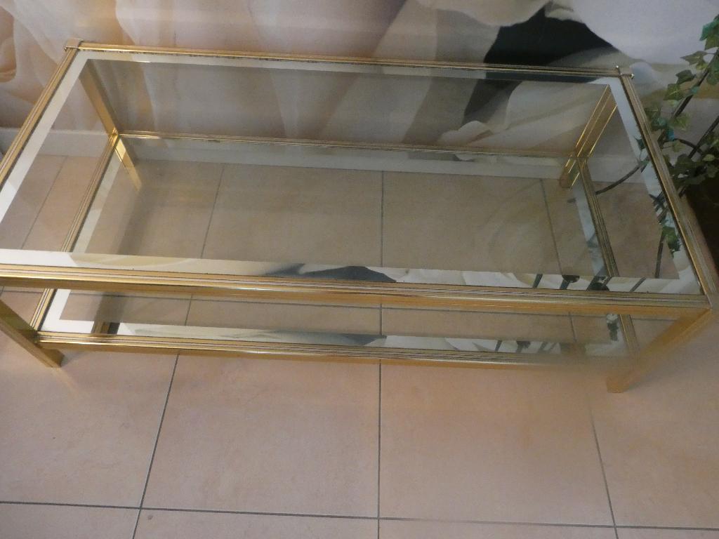 Salontafel met dubbele glasplaat, Huis en Inrichting, Tafels | Salontafels, Ophalen, Gebruikt, 100 tot 150 cm, 50 tot 100 cm