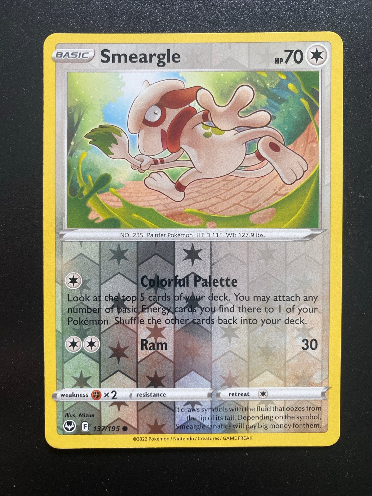 Smeargle 137/195 Reverse Holo Pokémon Silver Tempest, Ophalen of Verzenden, Zo goed als nieuw, Losse kaart, Foil