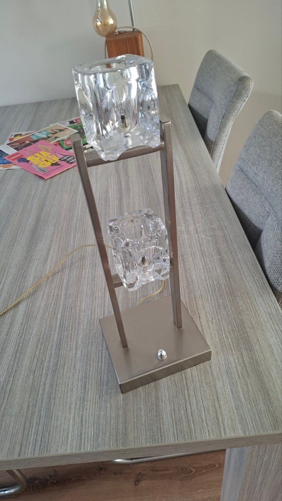 Moderne eetkamerlamp/vloerlamp/tafellamp met kristallen kubu, Ophalen, Modern, Elegant, Zo goed als nieuw, Glas