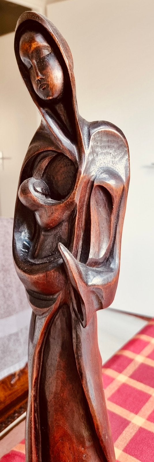 Madonna en Kind Massief Braziliaans Jacarandá (63 cm), Houtsnijwerk, Art deco, Handgemaakt, Hout