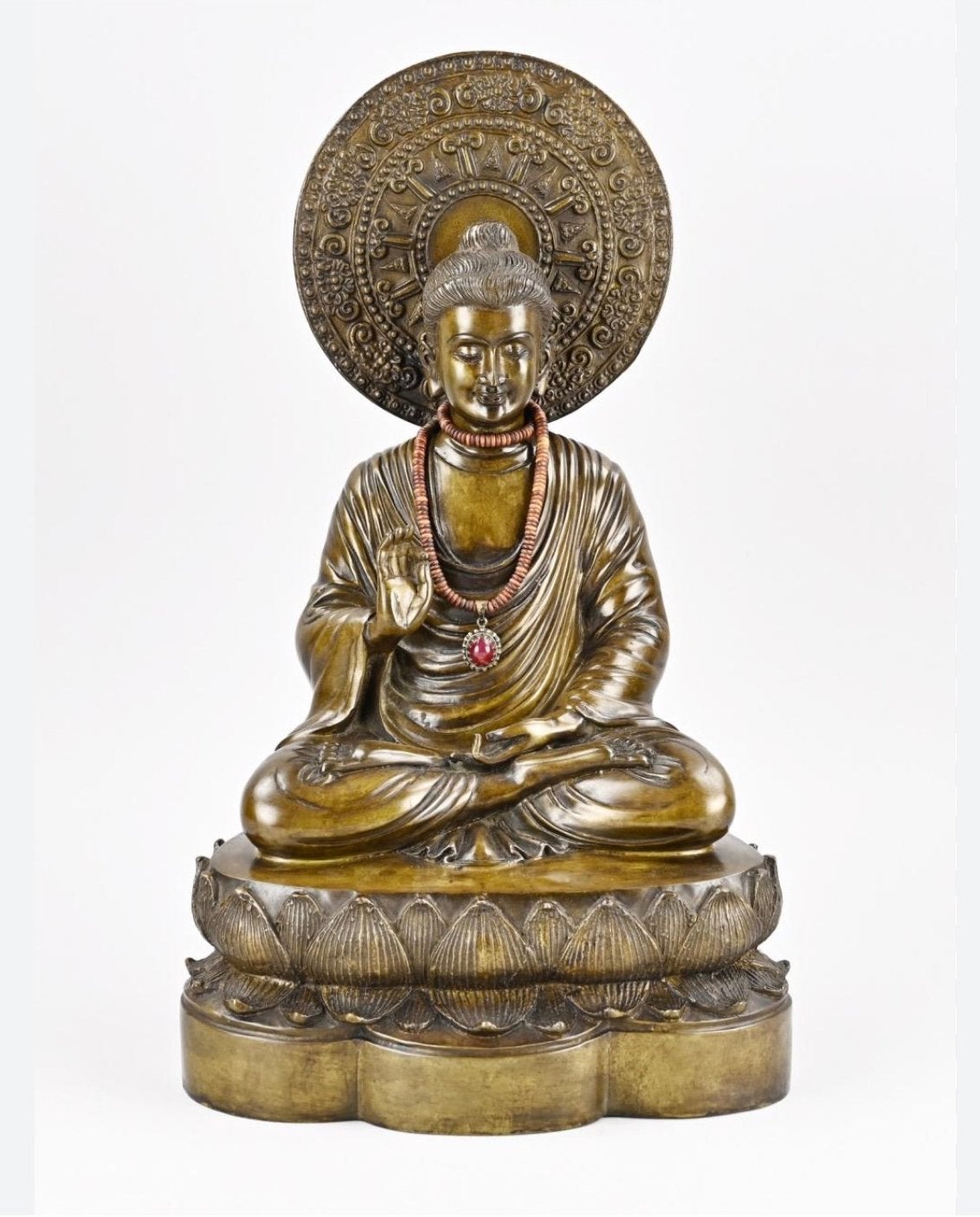 Brons Aziatisch beeld, van Buddha, met bloedkoaal? ketting, Ophalen