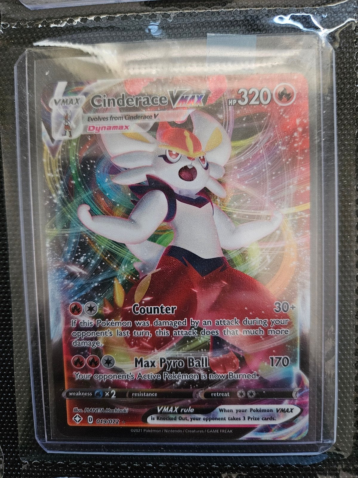 Pokemon Cinderace Vmax 019/072 Shining Fates, Ophalen of Verzenden, Zo goed als nieuw, Losse kaart, Foil