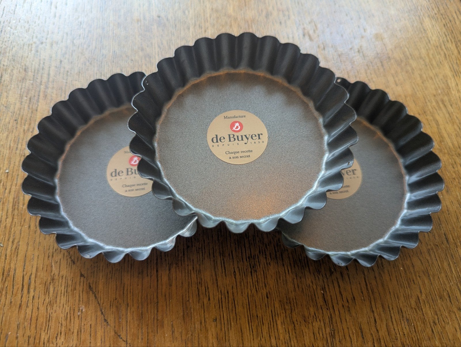 De Buyer Tartelette/Taartvormpjes 3x  - 10 cm - Nieuw, Overige materialen, De Buyer, Pot, Bus of Blik, Nieuw