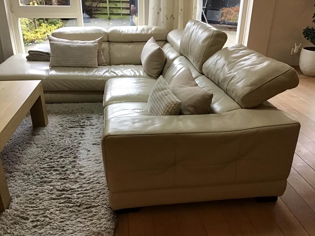Leren Hoekbank - Crèmekleurig en Comfortabel, Ophalen, 250 tot 300 cm, Overige maten, Lounge
