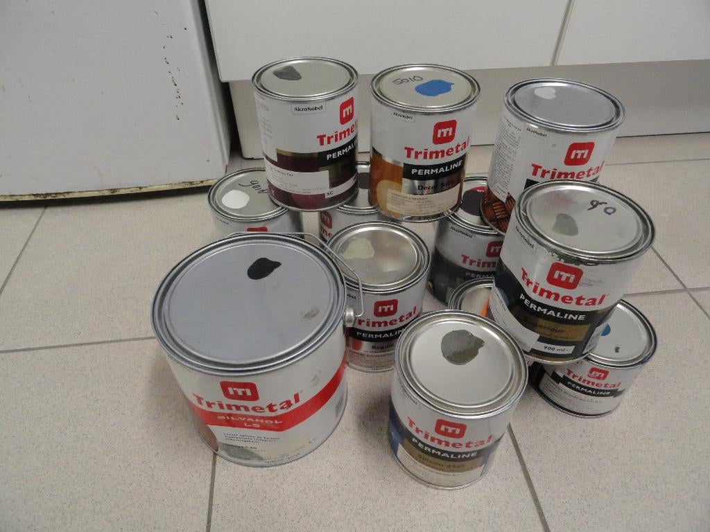 PARTIJ TRIMETAL ALKYD LAK  PRIMER DIVERSE KLEUREN, Doe-het-zelf en Verbouw, Verf, Beits en Lak, Nieuw, Lak, Minder dan 5 liter