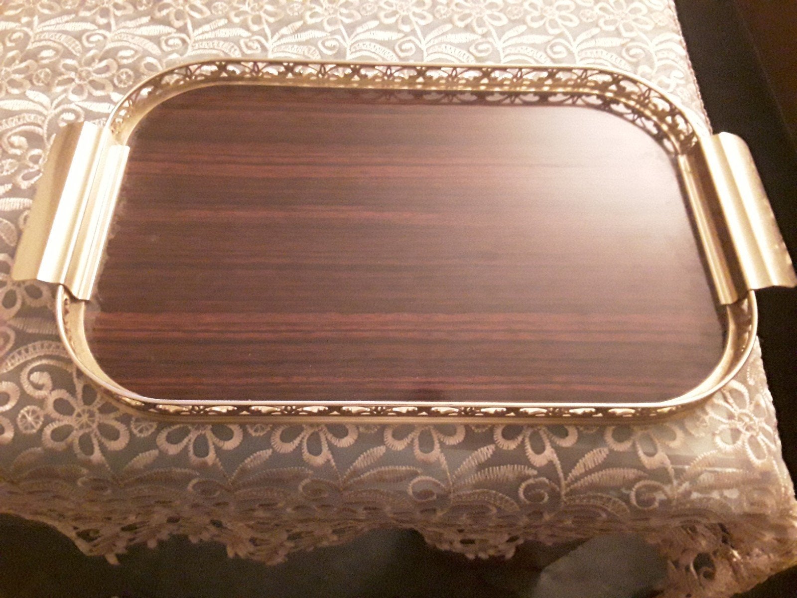 Vintage dienblad met goudkleurige rand en handvatten MB, Ophalen of Verzenden