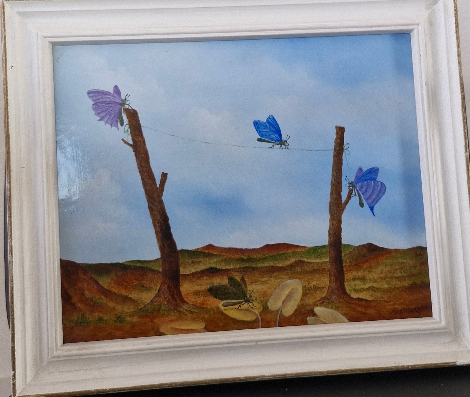 Schilderij met vlinders en libellen, gesigneerd Darius G., Ophalen of Verzenden