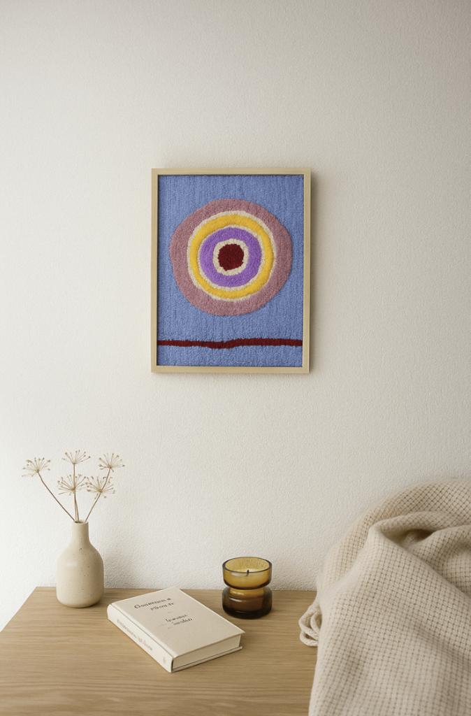 Tufted wandkleed “Circle of Transmissions” 42x32 cm, Meerkleurig, Nieuw, Ophalen of Verzenden, Geluiddempend