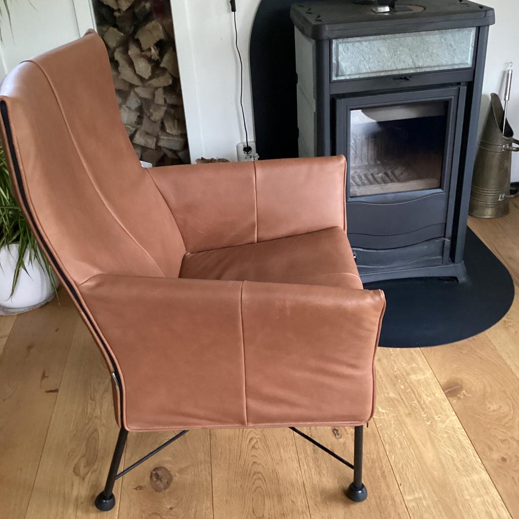 Montis Charlystoel in nieuwstaat, bekleed in rancho leer, Ophalen, Minder dan 75 cm, Leer, Zo goed als nieuw