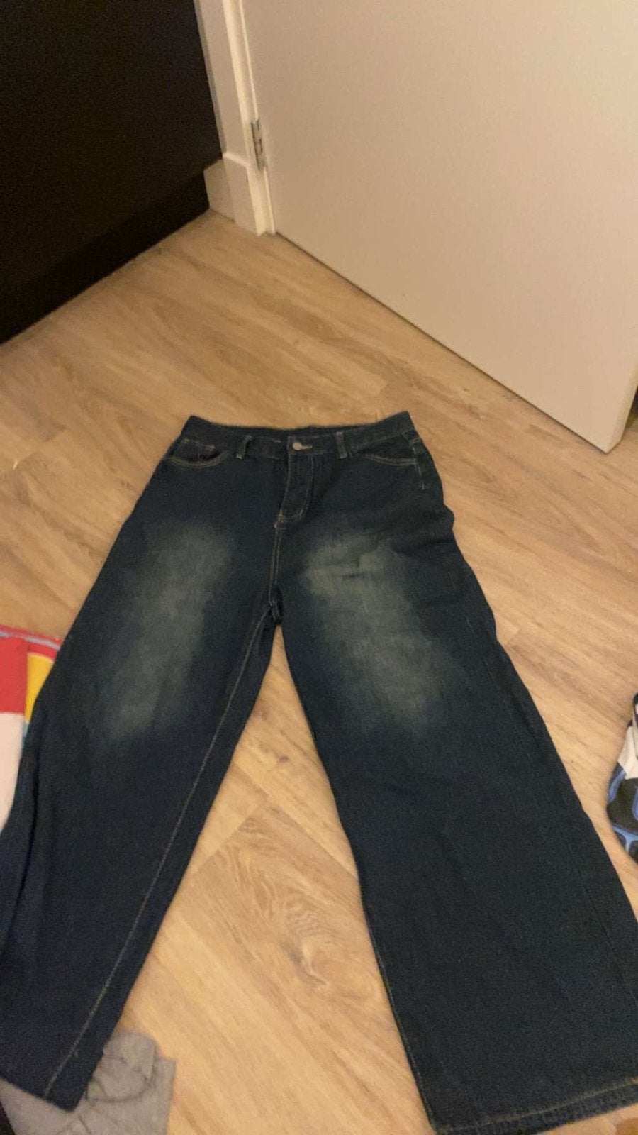 Vintage Y2K Baggy Jeans met borduursel M, Ophalen of Verzenden, Gedragen, Blauw, Overige jeansmaten