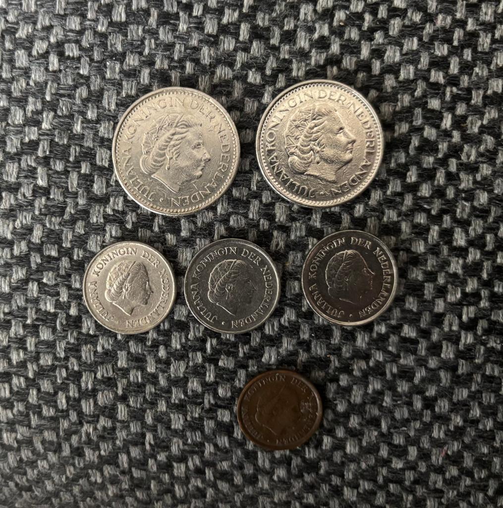 Juliana munten Nederland. 6 stuks, Ophalen, Koningin Juliana, Losse munt