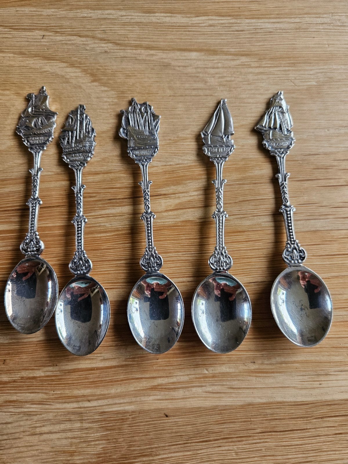 Set van 5 theelepels met historische Nederlandse boten, Ophalen of Verzenden