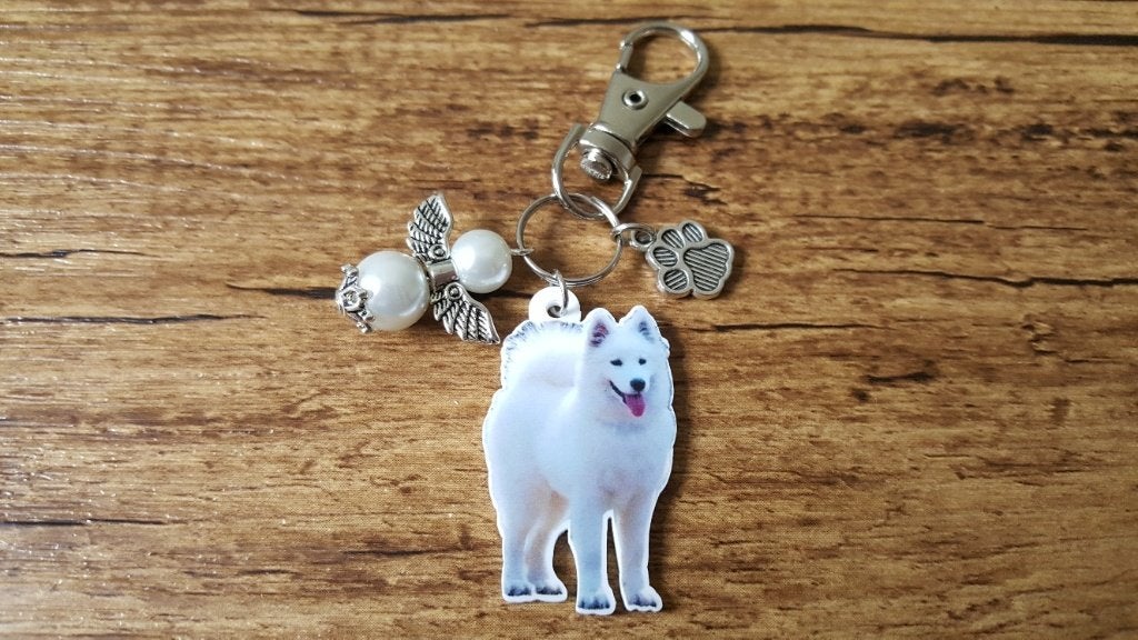 (Sleutel/Tas) Hanger Samojeed met beschermengeltje, Verzenden, Nieuw