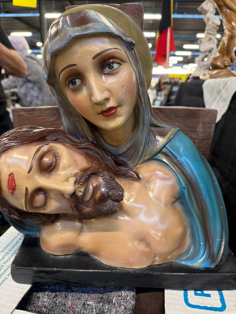 Oud piëta beeld Jezus en Maria, Antiek en Kunst, Antiek | Religie, Ophalen of Verzenden