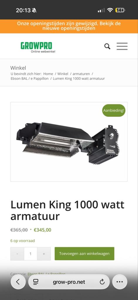 Lumen King 1000 watt armatuur - Nieuw in de aanbieding!, Ophalen, Nieuw