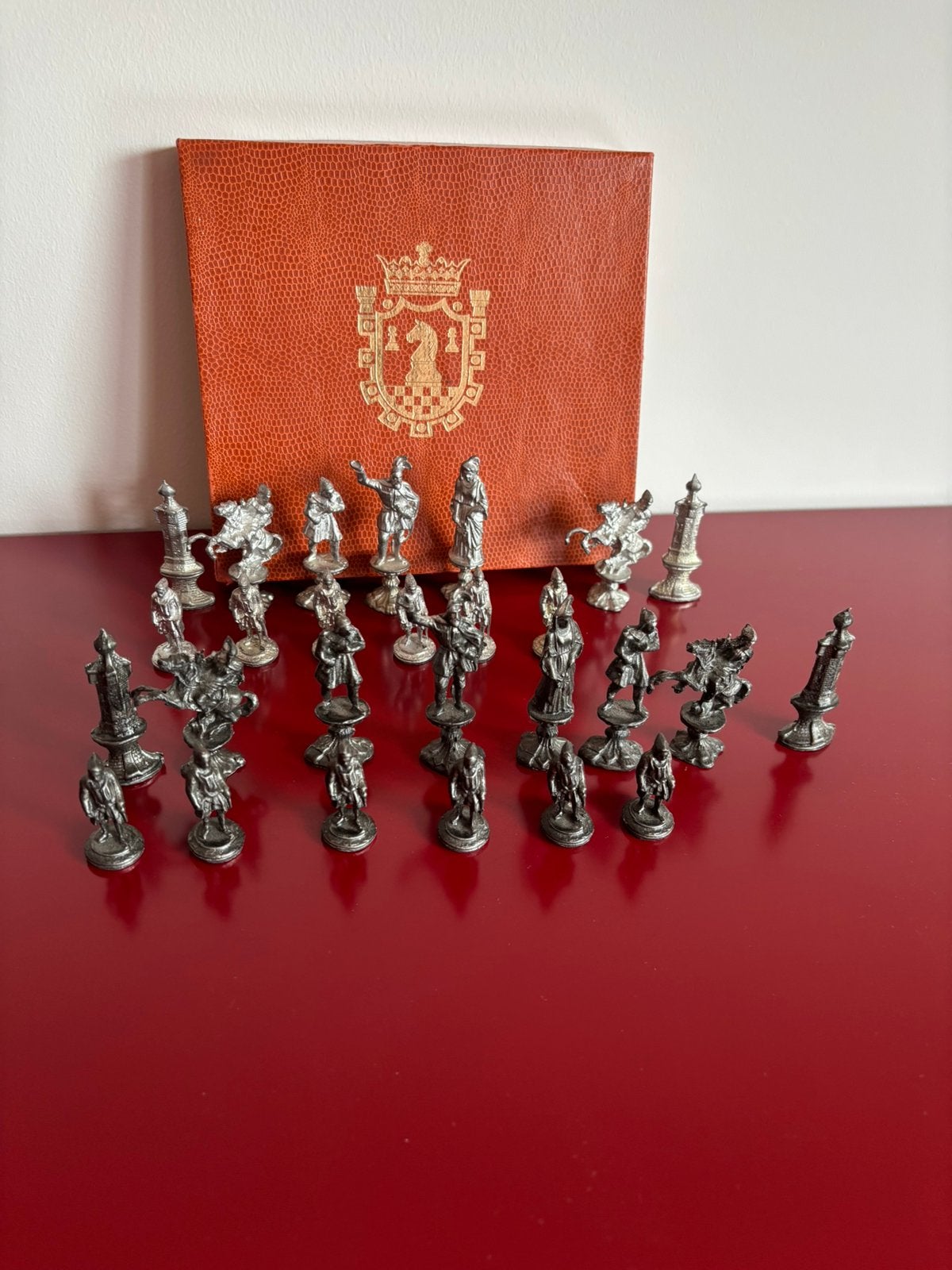 Tinnen schaakspel in originele doos., Ophalen of Verzenden, Gebruikt