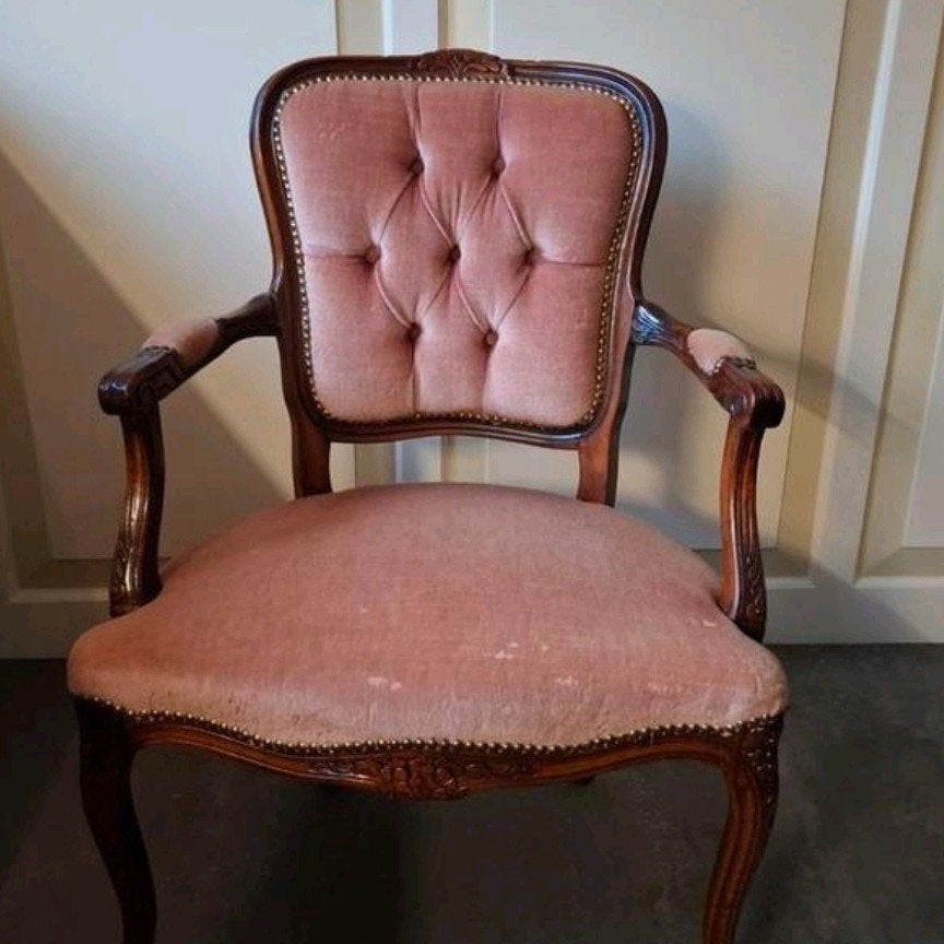 vintage stoel  armstoel oud roze brocante/ barok, Ophalen, Gebruikt, Overige kleuren, Stof