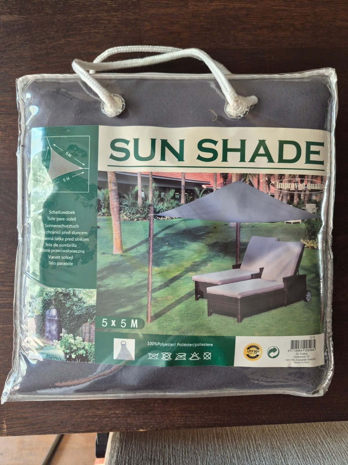 Nieuw Sun Shade Schaduwdoek 5x5m Grijs, Ophalen of Verzenden, Nieuw