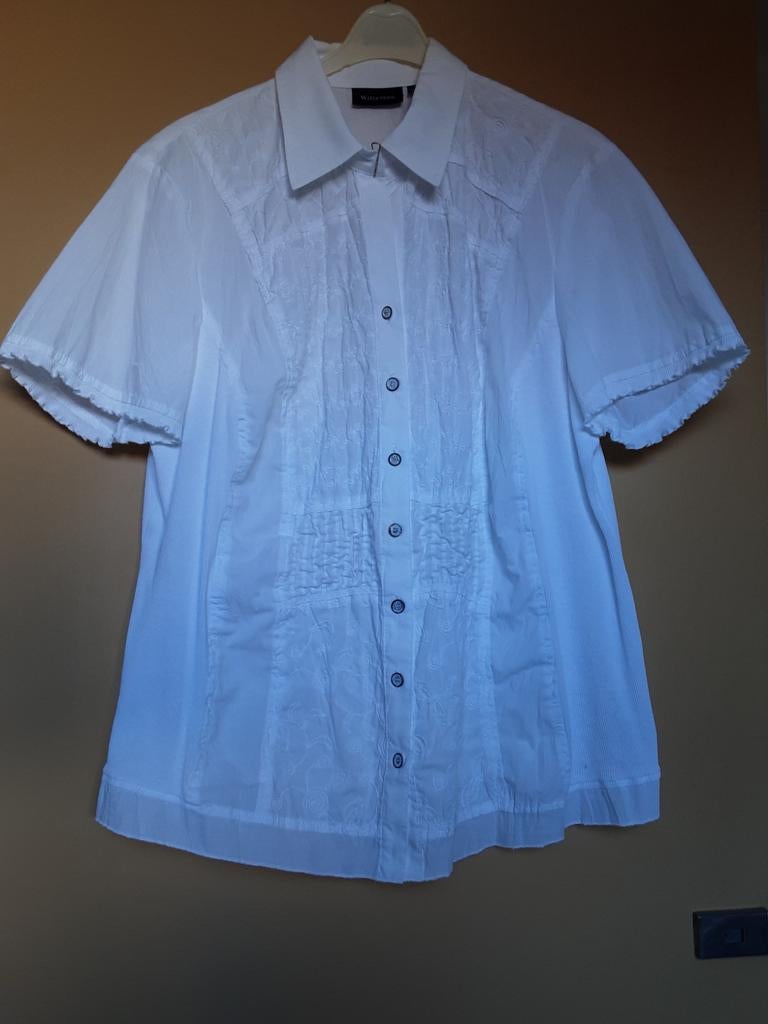 Witteveen, witte blouse met borduur stiksels. 46, Ophalen of Verzenden, Zo goed als nieuw, Witteveen, Blouse of Tuniek