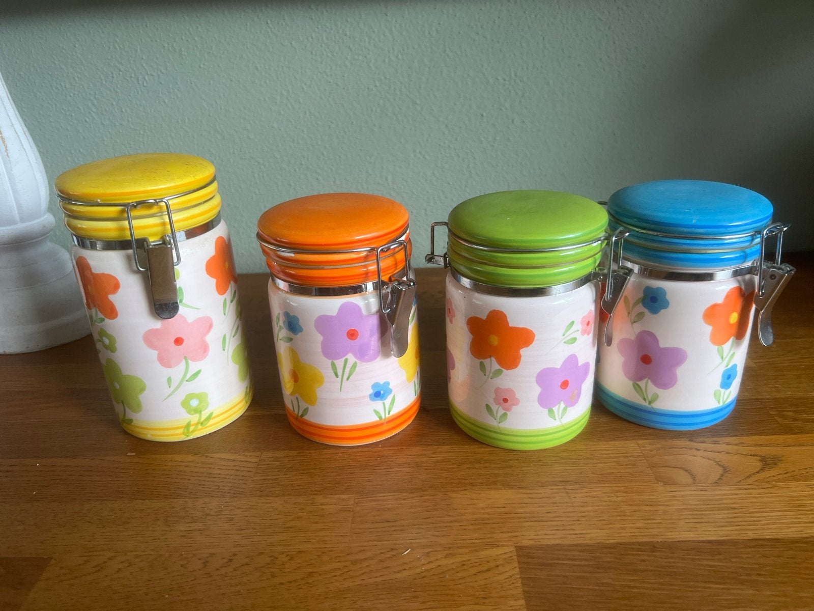(2)Set van 4 vrolijke voorraadpotten met bloemendesign, Ophalen, Gebruikt, Voorraadpot, Steen/keramiek
