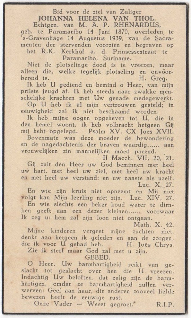 Johanna Helena van Thol 1870 Paramaribo + 1938 Den Haag, Ophalen of Verzenden