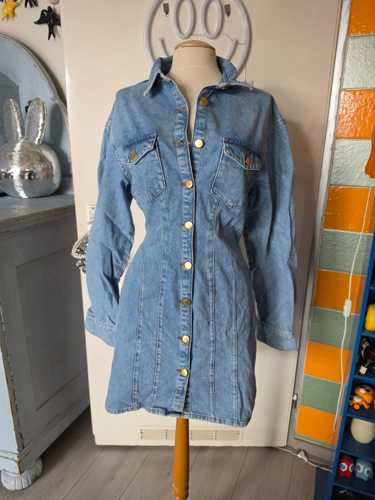 NA-KD denim jurk maat 40 met knoopsluiting, Maat 38/40 (M), NA-KD, Blauw, Ophalen of Verzenden