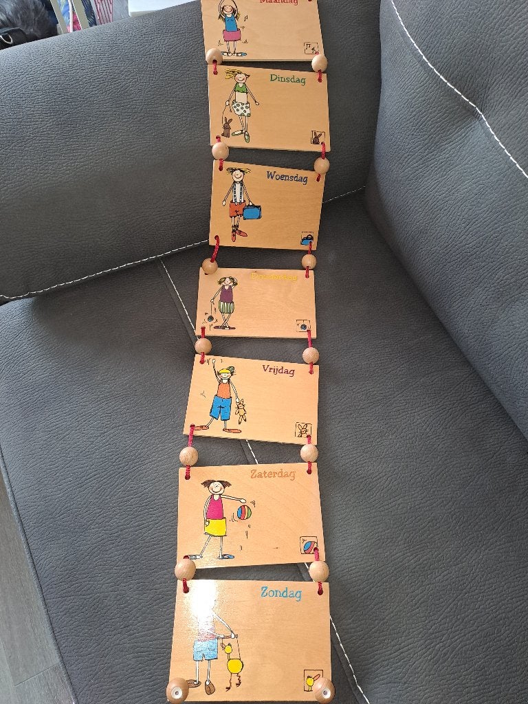 Janbibejan Muurhanger hout met alle dagen van de week, Ophalen of Verzenden, Gebruikt