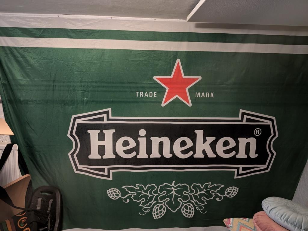 Heineken vlag, Ophalen of Verzenden, Reclamebord, Plaat of Schild, Heineken