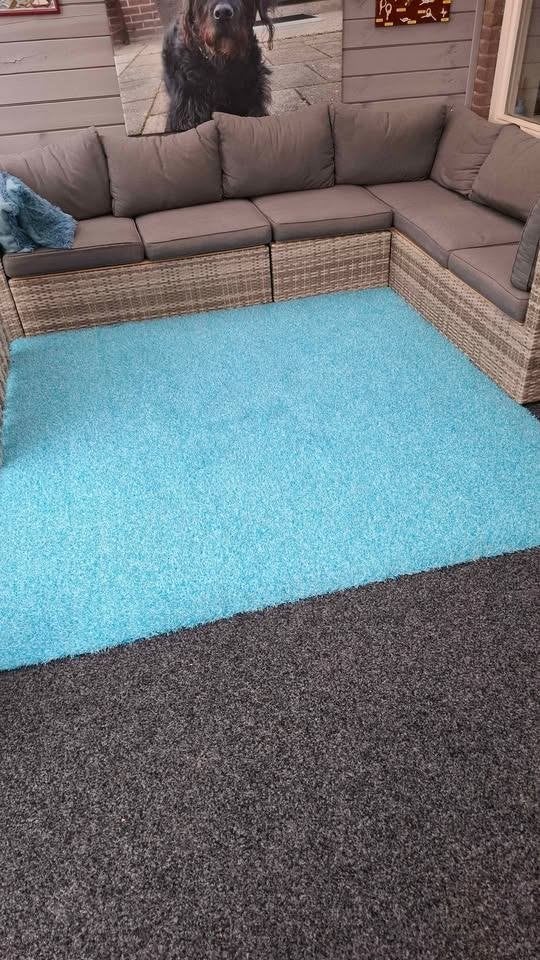 Turquoise /wit grastapijt 2x2 mtr, Wit, Vierkant, 200 cm of meer, Ophalen of Verzenden