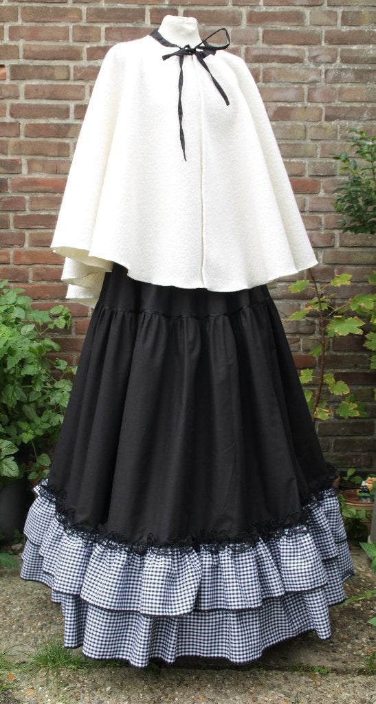 Zwarte Charles Dickens Rok, zwart witte roesjes, mt. S/M/L, Maat 38/40 (M), ., Zwart, Nieuw
