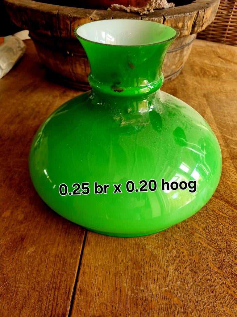 Vintage Groene Glazen Lampenkap - 25cm breed, Ophalen