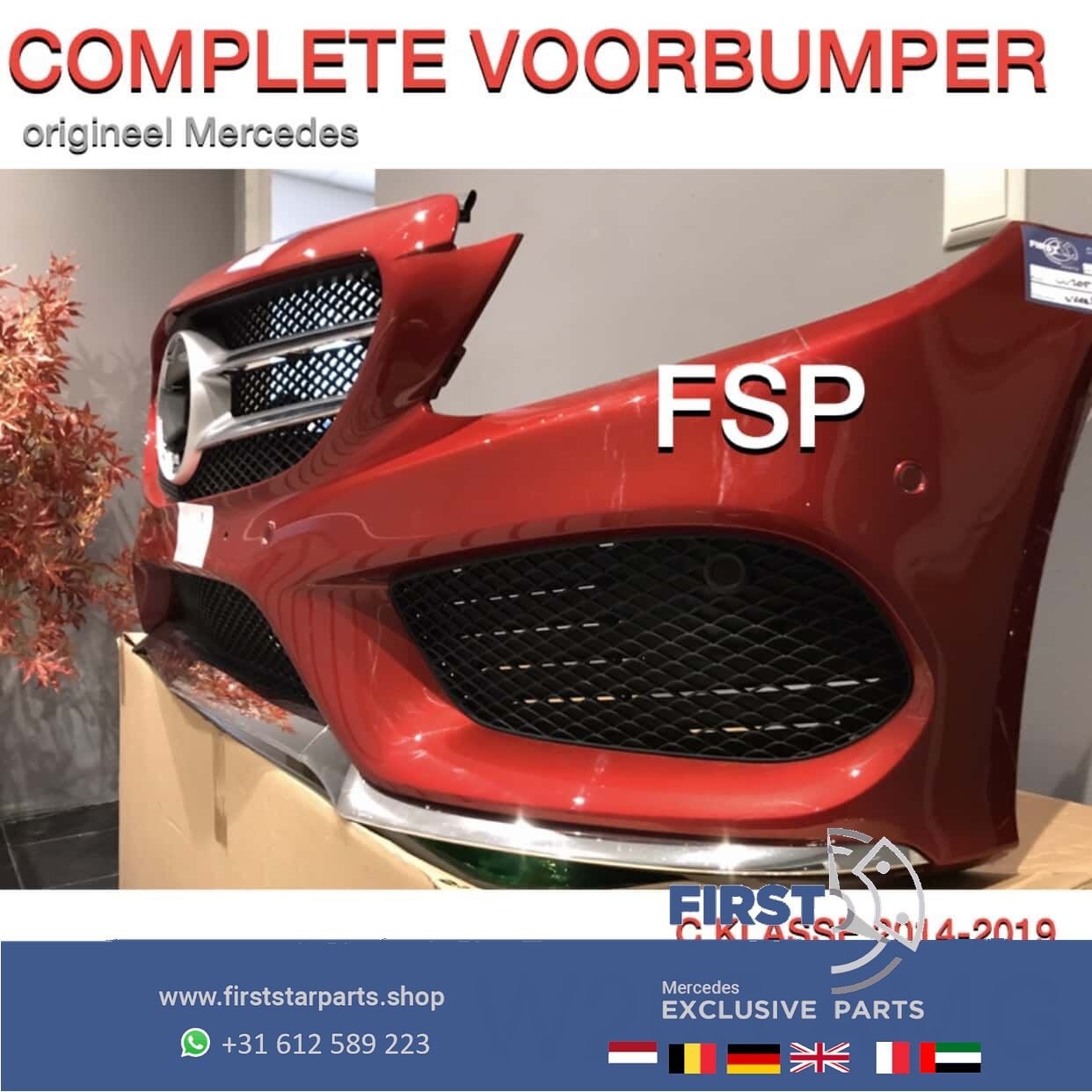 W205 AMG VOORBUMPER Mercedes C Klasse COMPLEET ROOD 2014-201, Gebruikt, -, Voor, Ophalen of Verzenden