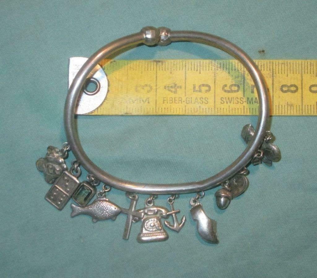 Zilver bedelarmbandje met Mickey Mouse, telefoon, vis, Ophalen of Verzenden, Zilver, Armband