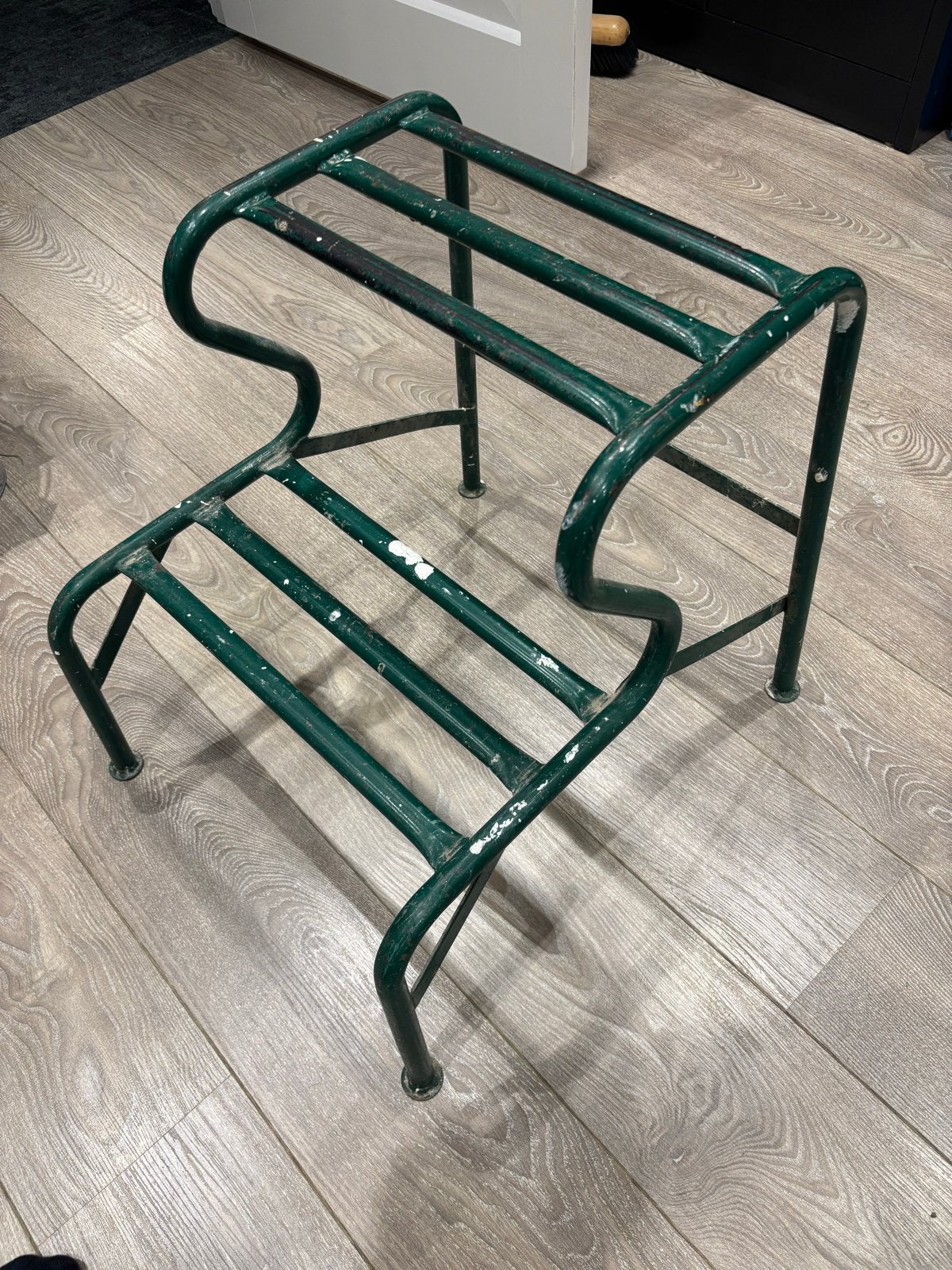 Vintage Groene Metalen Voetenbankje/Plantentrapje/trapje, Ophalen of Verzenden, Gebruikt