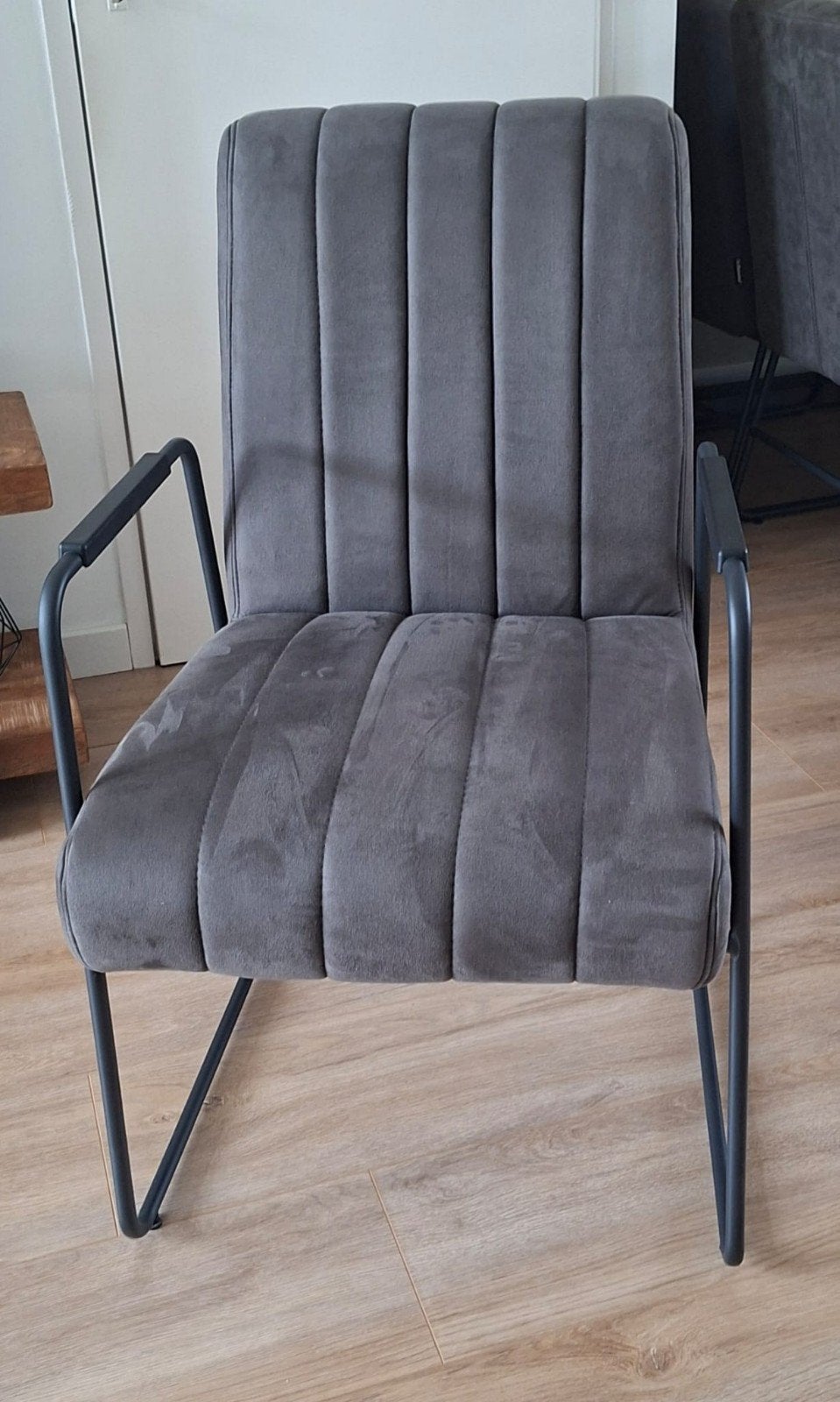 4x De Bommel eetkamerstoelen - Grijs stof met armleuning, Ophalen of Verzenden