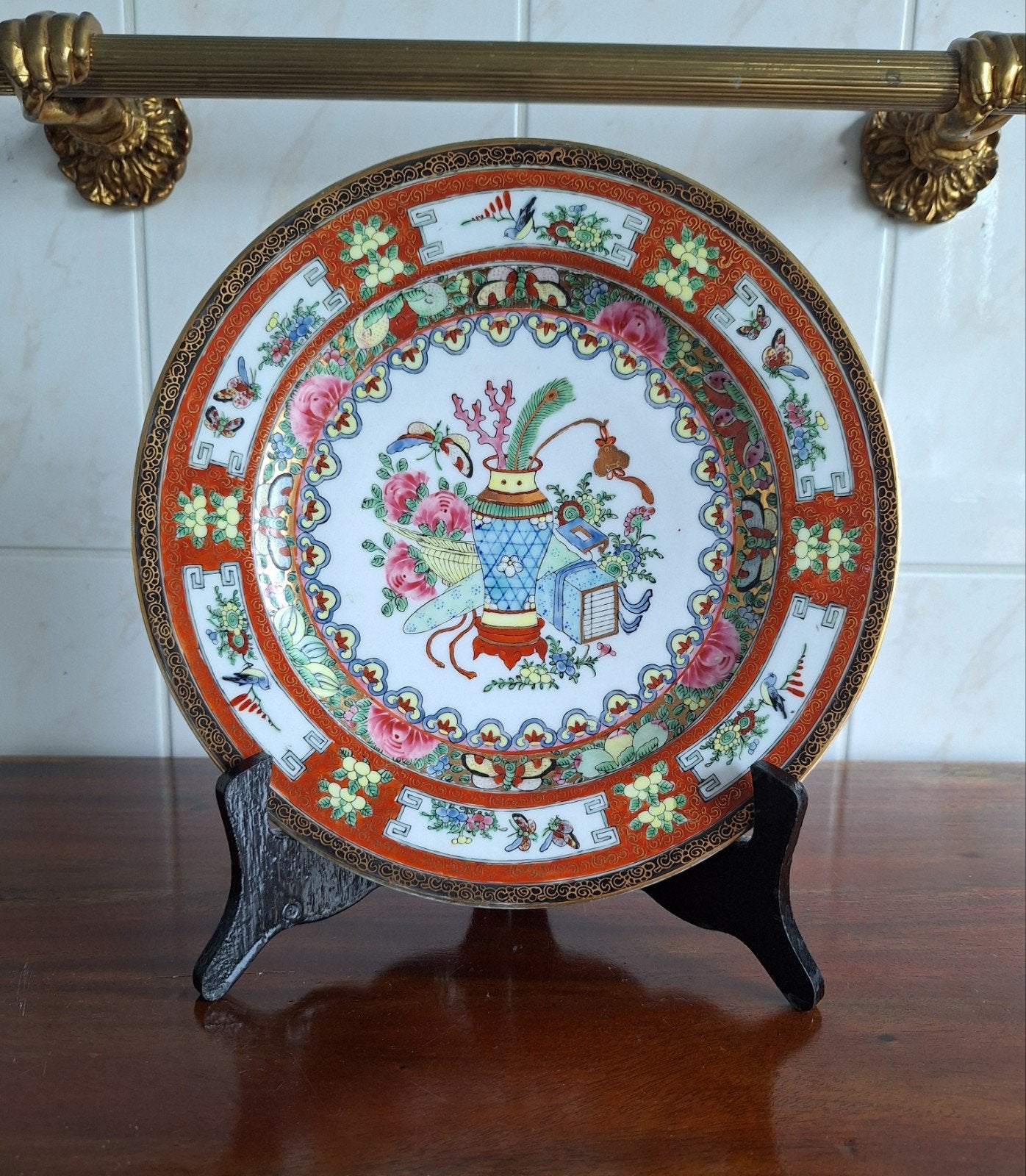 Chinees Famille Rose Medaillon bord. Vintage porselein 1940., Ophalen of Verzenden