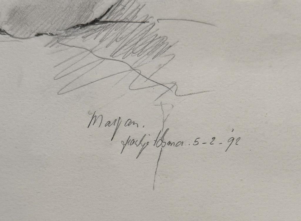 316. Potloodtekening - achterzijde zittende naakte vrouw, Antiek en Kunst, Ophalen of Verzenden