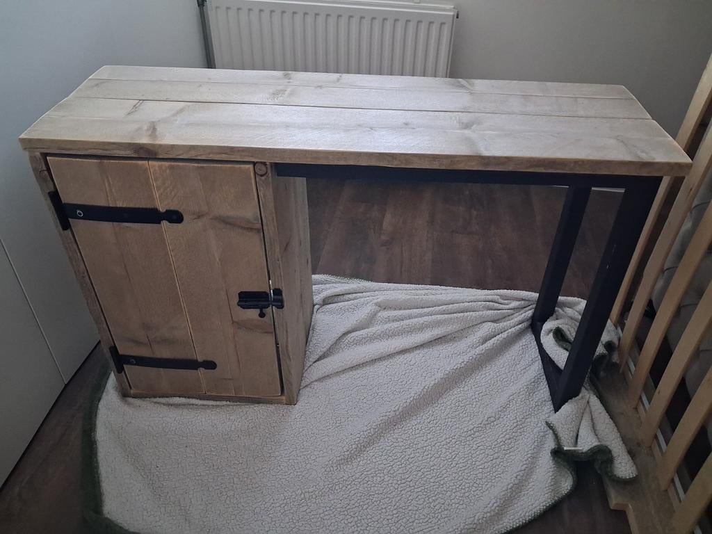 Steigerhouten bureau 120x40x75 cm met opbergkastje, Huis en Inrichting, Ophalen of Verzenden