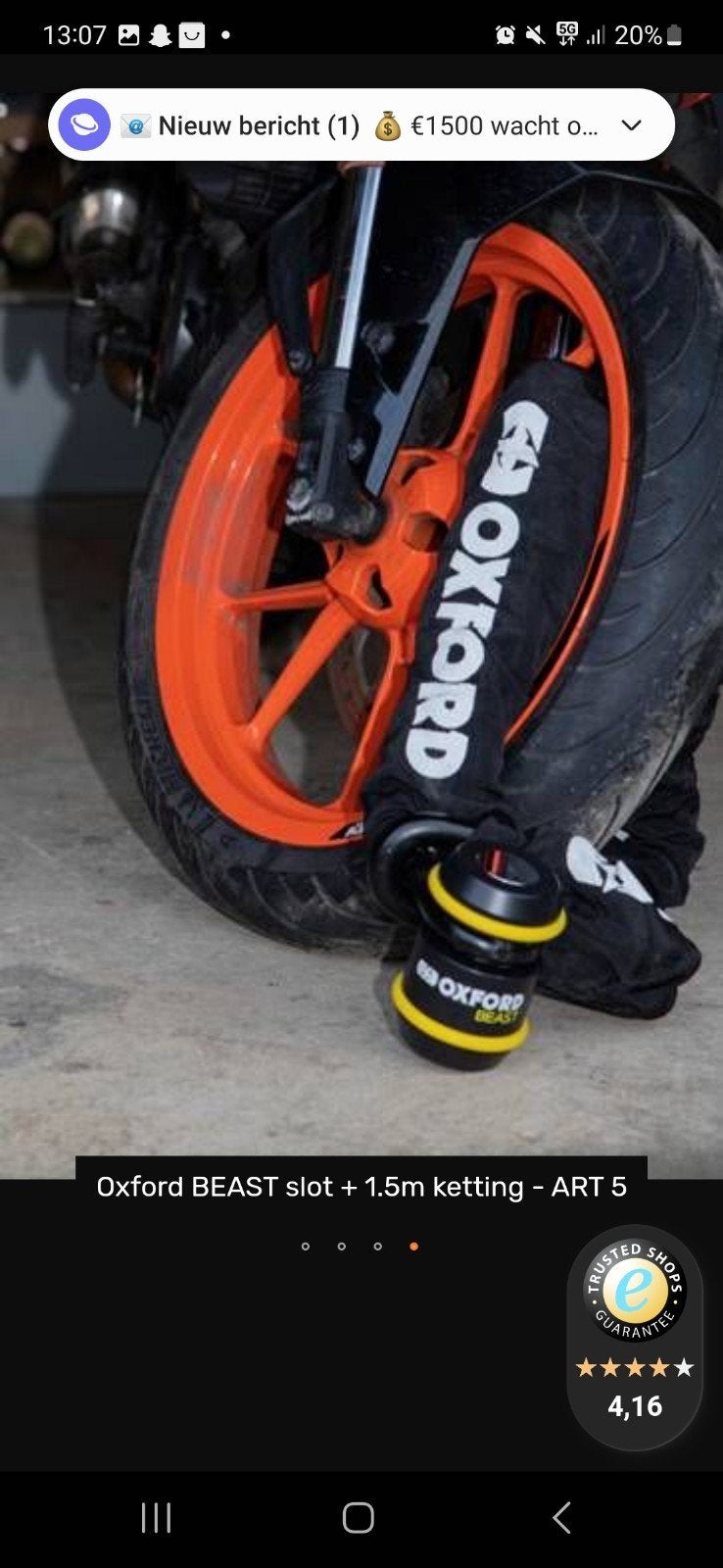 Oxford BEAST slot + 1.5m ketting - ART 5, Motoren, Accessoires | Sloten, Ophalen of Verzenden, Nieuw