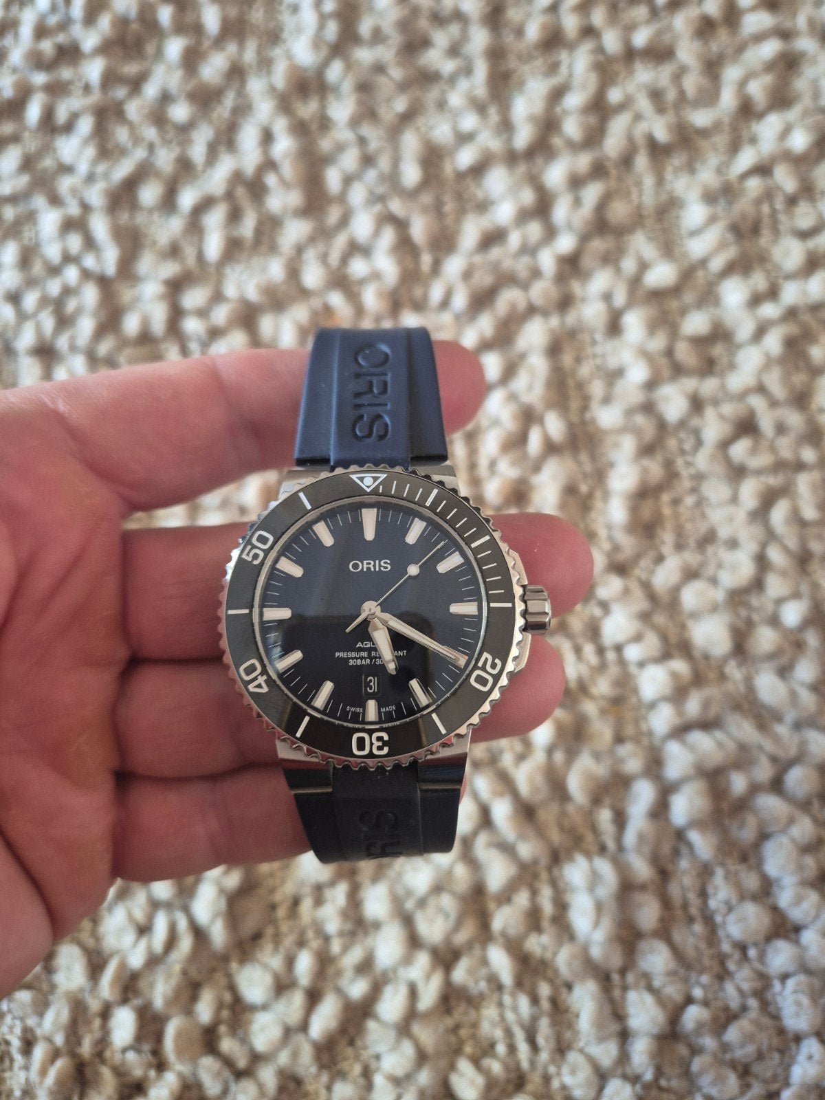 Oris Aquis Date, 43,5mm, navy, 1 jaar oud!, Ophalen of Verzenden, Zo goed als nieuw, Overige materialen, Overige merken