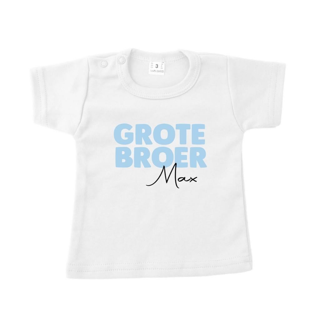 Kinder Tekst shirt zwangerschap Grote broer met naam, The River House, Info@theriverhouse.nl, Jongen of Meisje, Ophalen of Verzenden