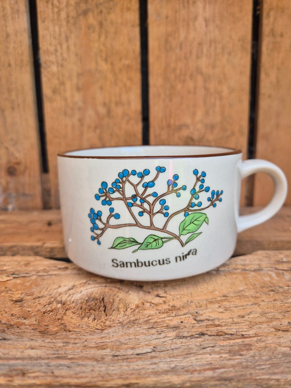Vintage Mok 'Sambucus nigra' - Blauwe Bessen Design, Gebruikt, Keramiek, Vintage, Mok