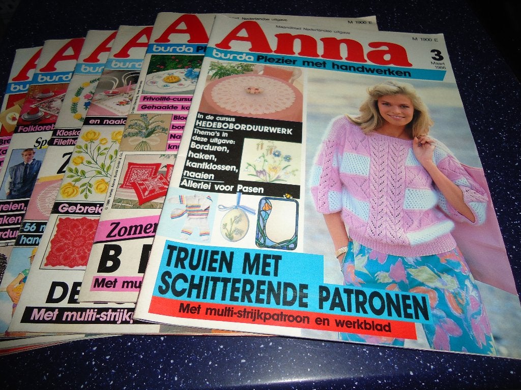 6 handwerkbladen ,, anna ,, van burda uit 1986, Ophalen of Verzenden, Zo goed als nieuw, Breien of Haken, Patroon of Boek