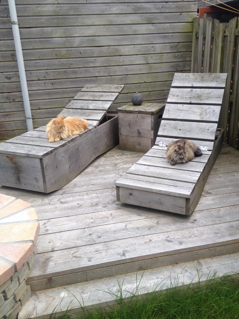 Droomhout Ligbedden met smooff cushy loungematrassen, Tuin en Terras, Ligbedden, Ophalen, Gebruikt, Hout
